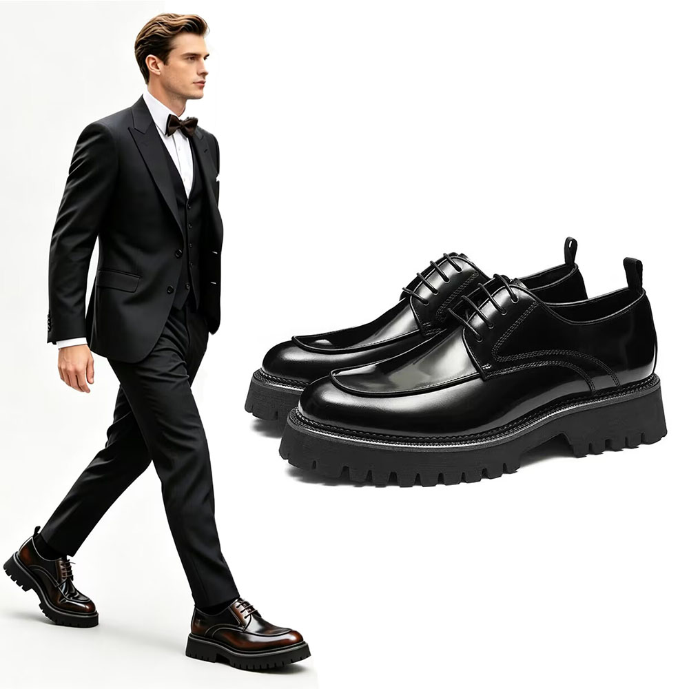 Leather Shoe Polish - Chaussures Derby Polies pour Hommes, Style
